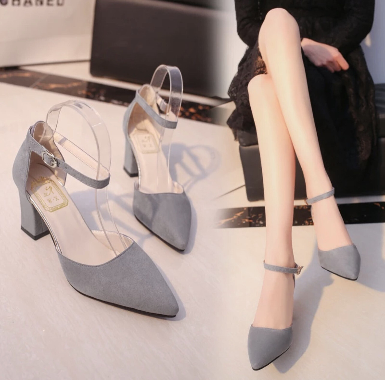 ￼Sshoesking Pointed Toe One-Word Buckle Sandals