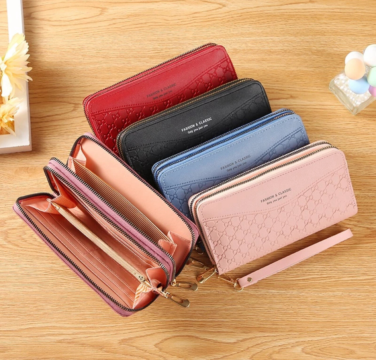 ￼15W4 Al Sahhia 8 Forever Double Zip Long Purse Women Wallet Coin Bag Gift Hadiah Dompet 2pcs $10.00