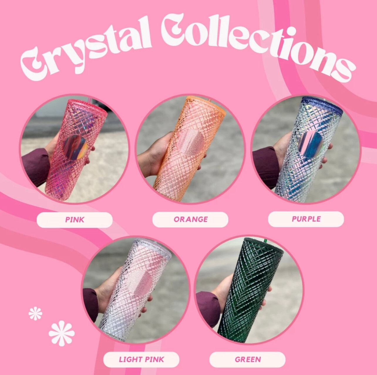 ￼Reusable Tumbler Cup With Straw Studded/Crystal/Mermaid Series Stainless Steel ABS Coffee Water Bottle 20/24oz