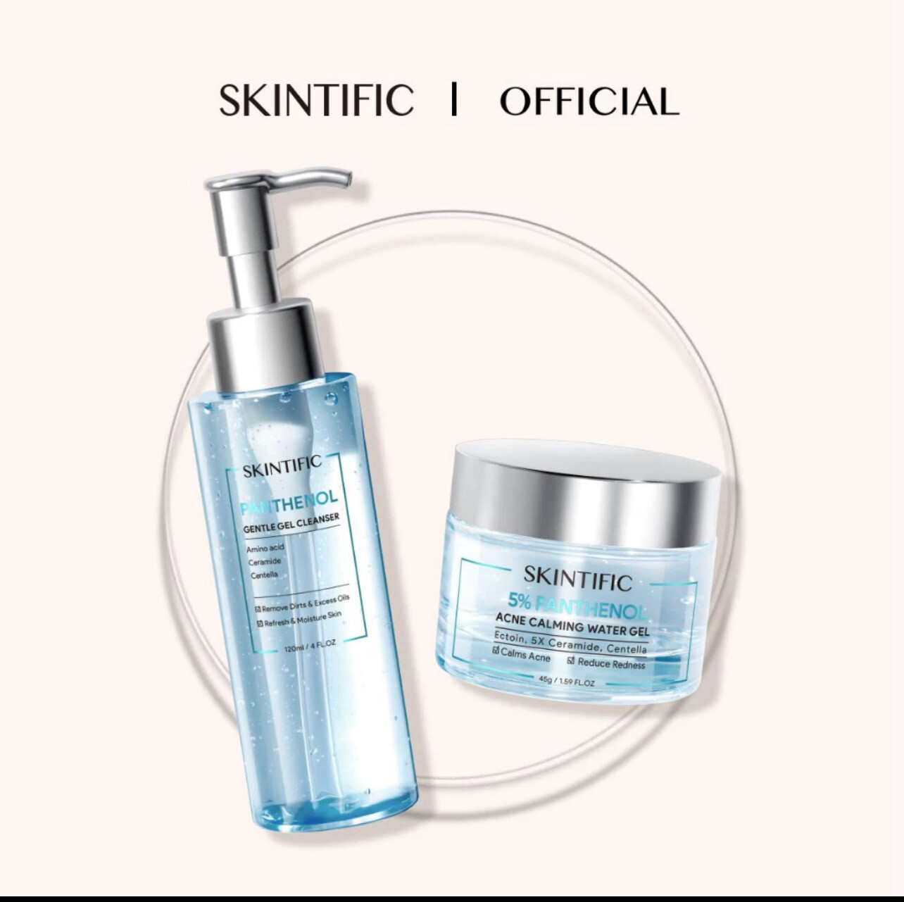 ￼SKINTIFIC 2pcs Set 5% Panthenol Gel Moisturizer + Gel Facial Cleanser 1set