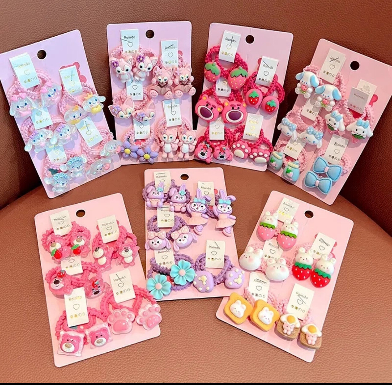 ￼2023 Strawberry Bear Rubber Band Children Tying Head Does Not Hurt Hair Rope Cute Pleated Ring 4set $10.00