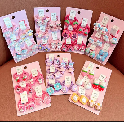 ￼2023 Strawberry Bear Rubber Band Children Tying Head Does Not Hurt Hair Rope Cute Pleated Ring 4set $10.00