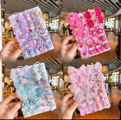 ￼18-Piece Set Children&#39;s Small Circle Rubber Band Tie Hair Baby Cute Headdress Bow Rope Cartoon Accessories 3set $10.00