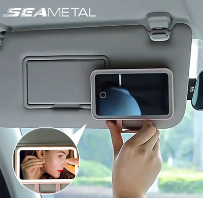 SEAMETAL Car Sun Visor Makeup Mirror Dimmable LED Rechargeable Fill Light Beauty Mirror Auto Interior Plate Clip Rear View Mirror