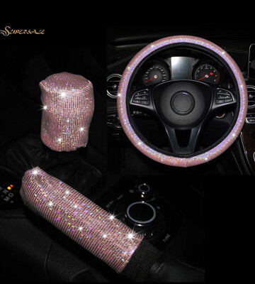 ￼⚡READYSTOCK⚡Steering Wheel Cover 100% Brand New Car Interior Gear Cover Pink Glitter Bling 1 set