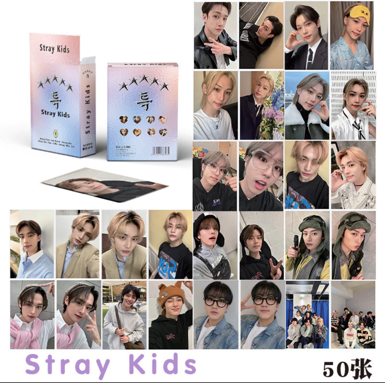 ￼NEW KPOP LASER Photocard 50pcs Lomo Card Bpink Enhypen Stray Kids NCT TXT EXO IVE Gidle Twice Toploader Card Sleeve 3set