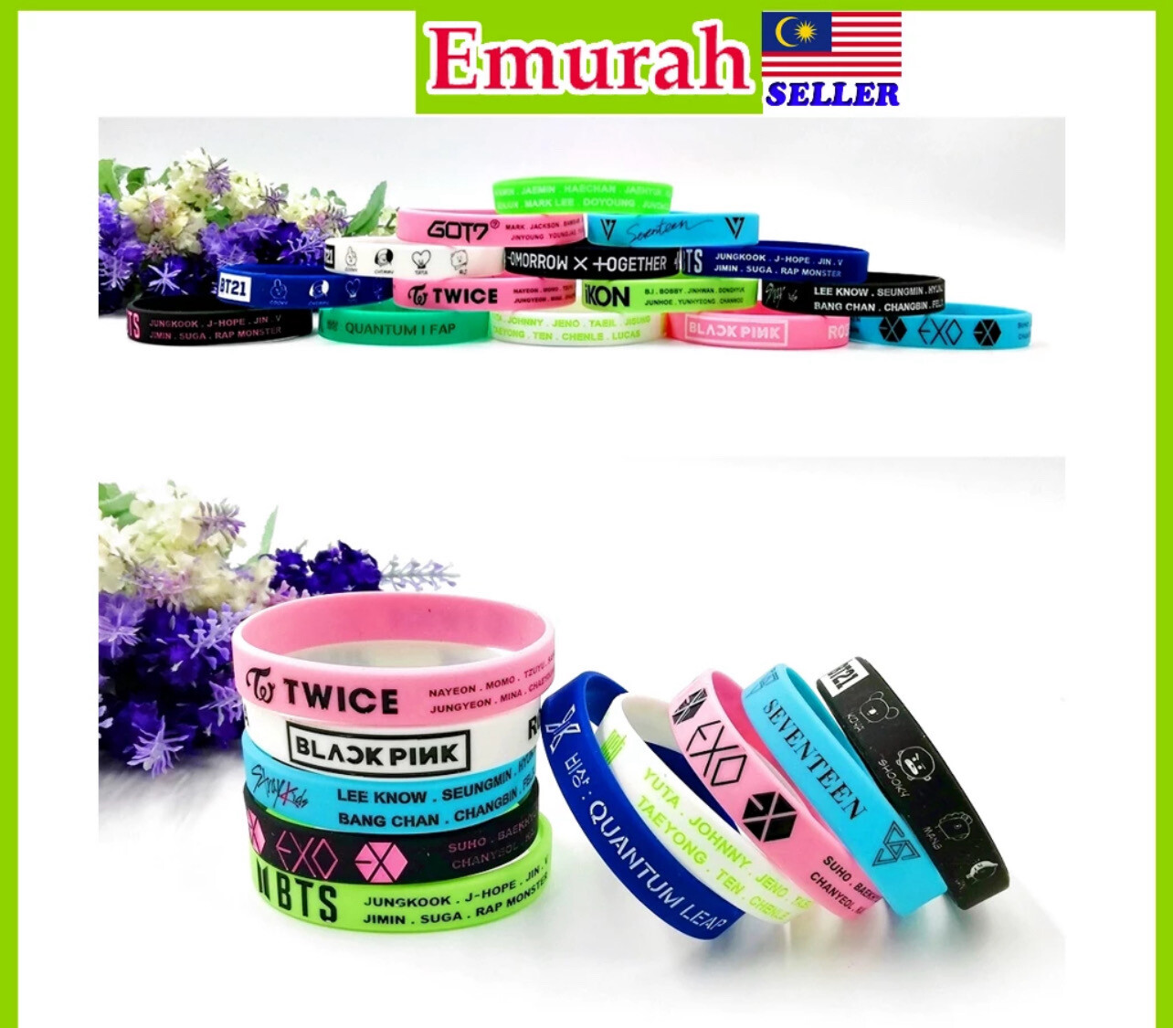 ￼Wristband 1PCS BT EXO BPINK TWICE iKON GOT7 NCT TXT STRAYKIDS ENHYPEN GELANG 12pcs