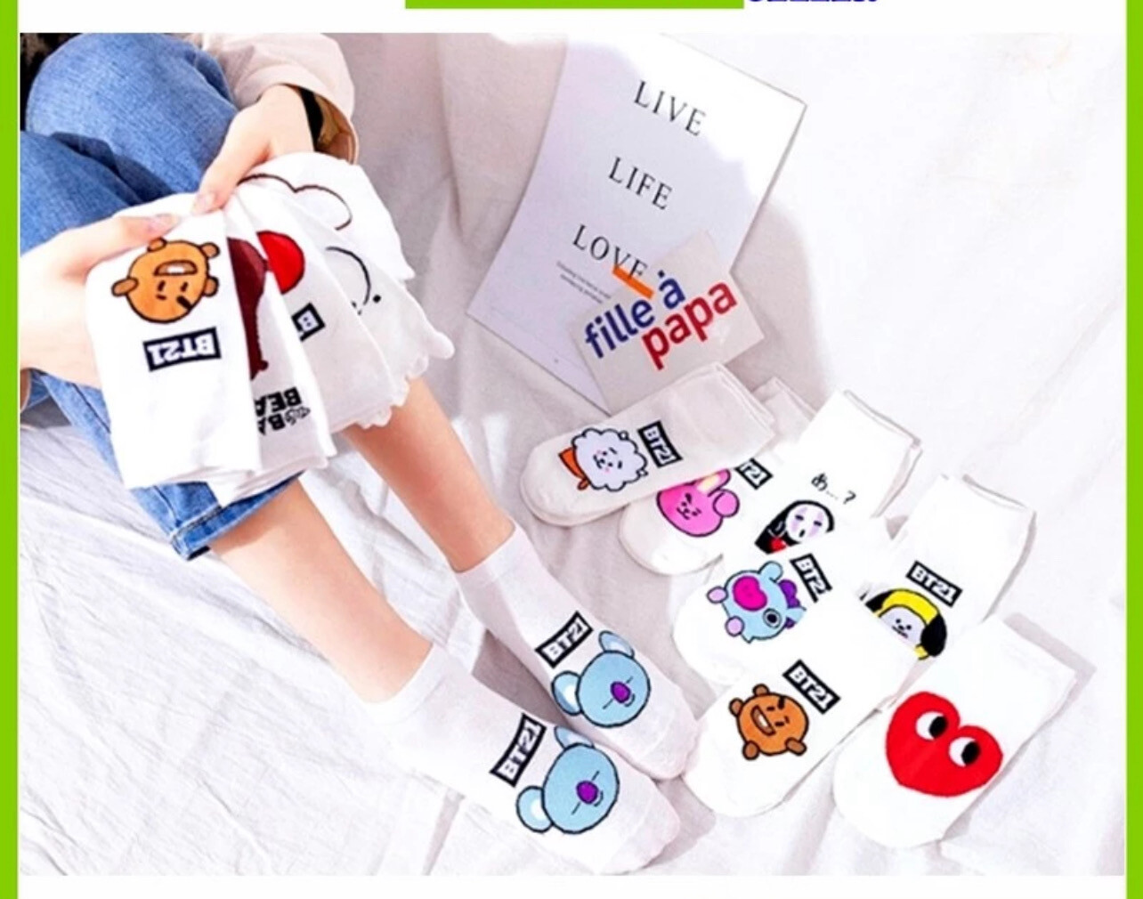 ￼KPOP Socks Short Sock Cartoon Cute Cotton Sock KPOP  Cooky Tata Chimmy Koya RJ Shooky Man Van BT 6pair