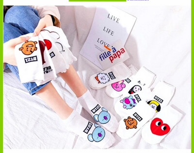 ￼KPOP Socks Short Sock Cartoon Cute Cotton Sock KPOP  Cooky Tata Chimmy Koya RJ Shooky Man Van BT 6pair
