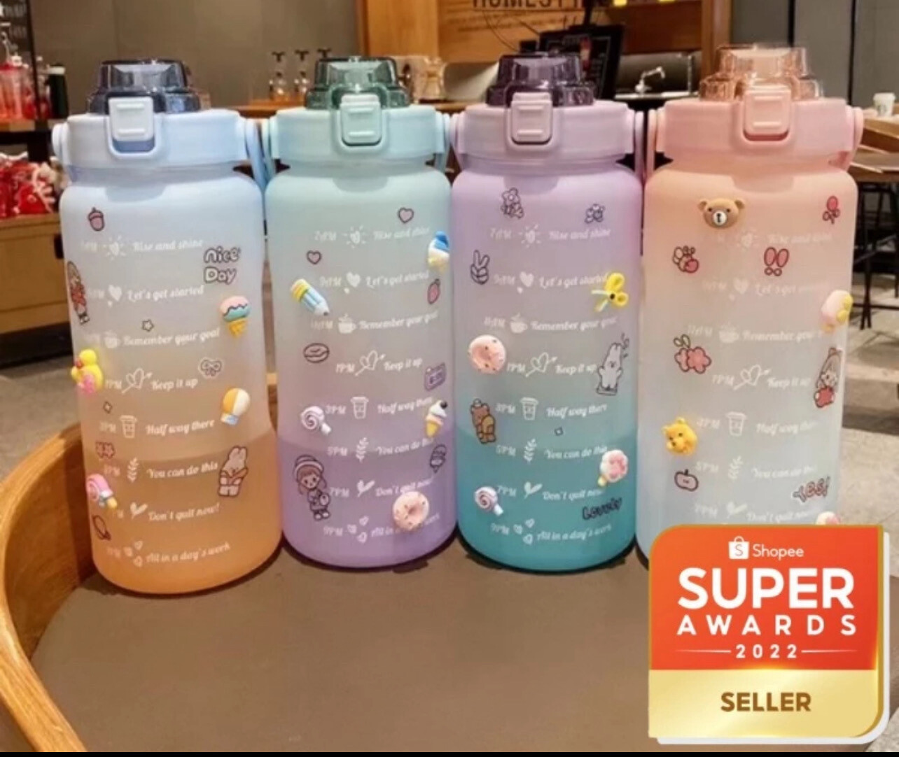 B.S.B 2000ml Water Bottle with Straw Cute Portable Scale Bottle for Water Outdoor Travel Kettle for Adult Student