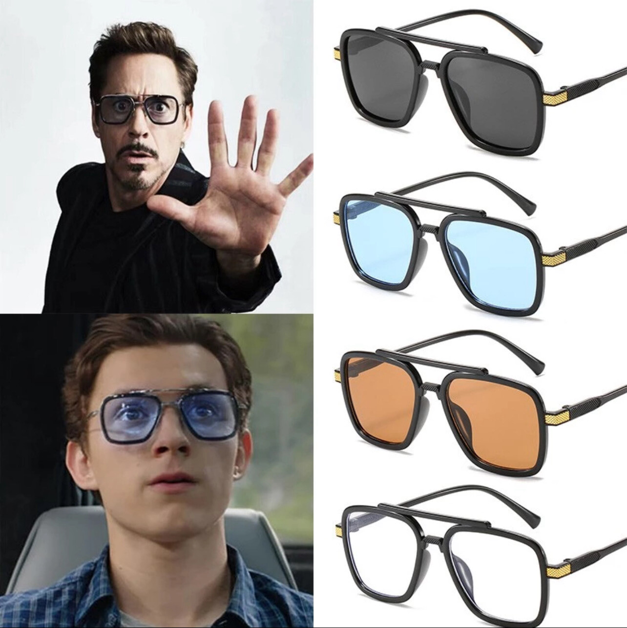 Sunglasses Avengers Tony Stark Flight Style Men&#39;s Sunglasses Men&#39;s Square Brand Design Cermin speck mata viral  Sun Glasses Iron Man 3, 3pcs