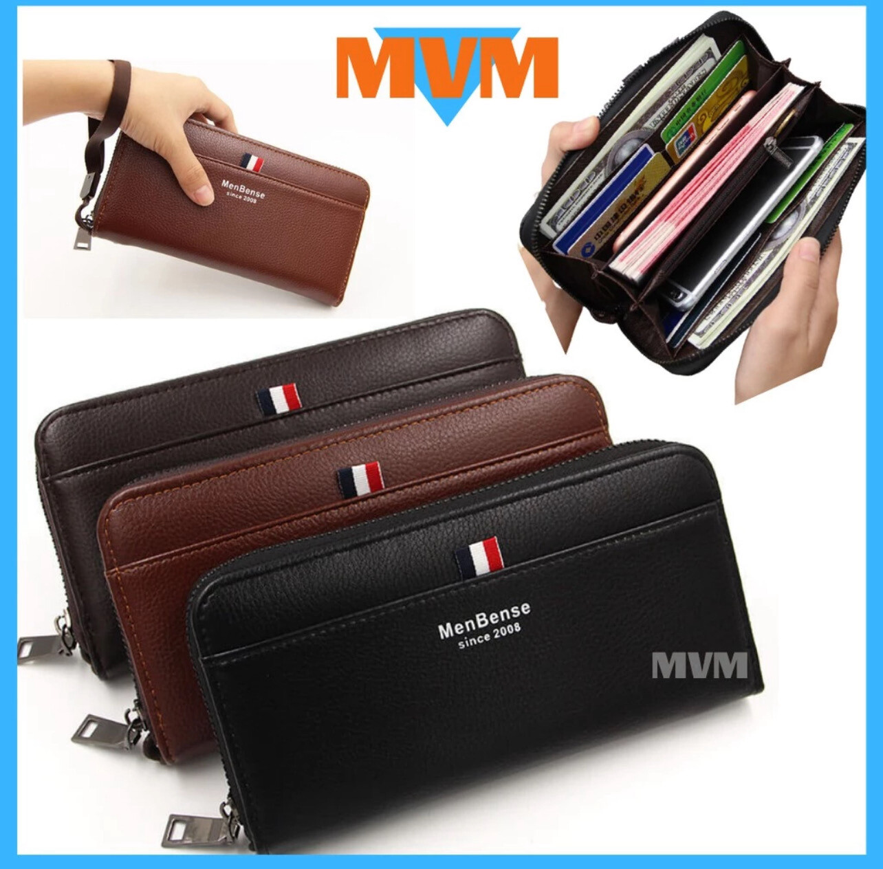 ￼With Video [Malaysia Stock]🇲🇾 Men&#39;s Leather Clutch Bag Handcarry Long Wallet Dompet Panjang Lelaki Kulit
