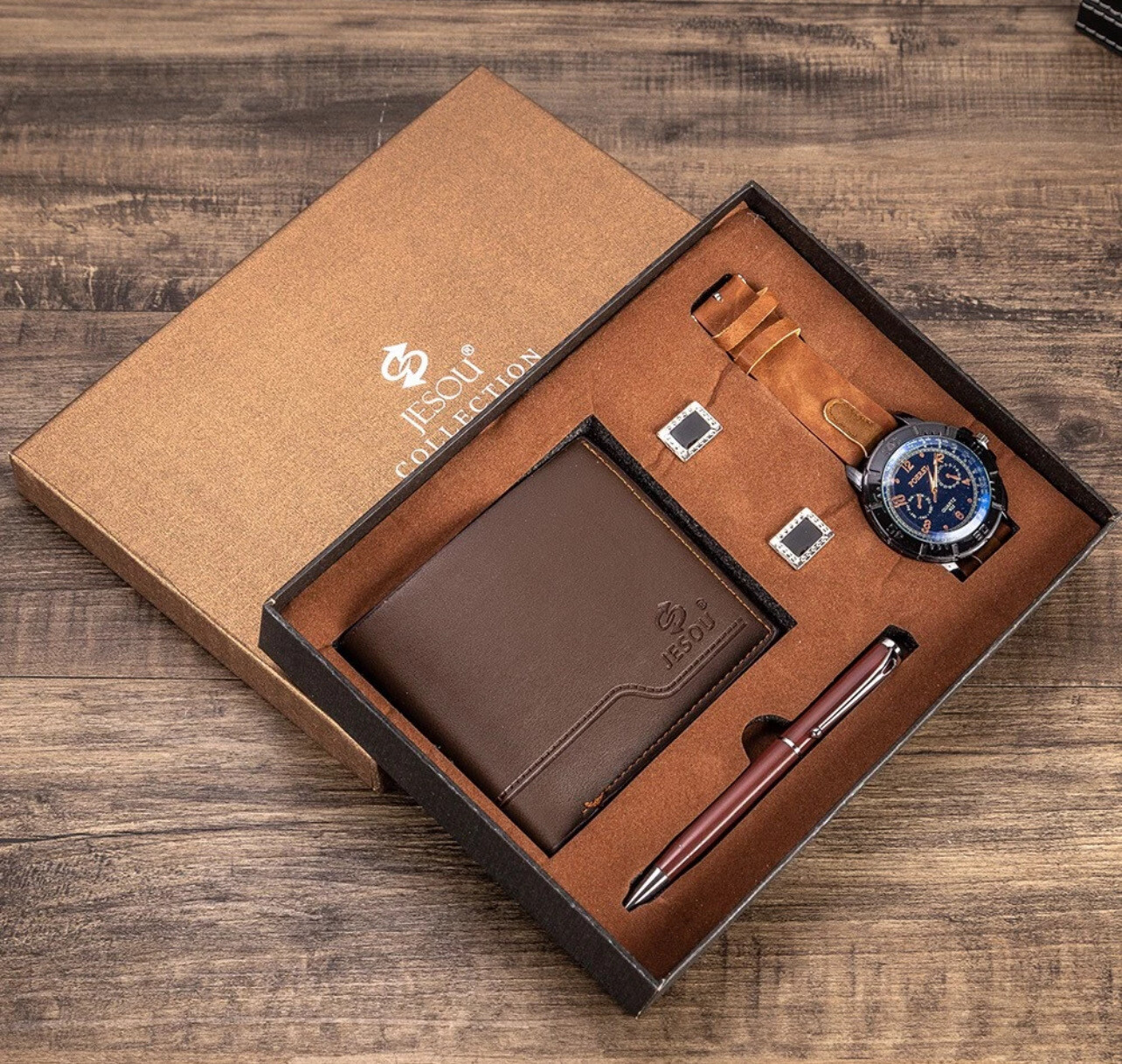 READY STOCK~New Men&#39;s Father&#39;s Day Gift Set Watch Wallet Cufflink Pen 4pcs/set Men&#39;s Gift Birthday Gift New Year Gift Father&#39;s Day Gift Valentine&#39;s Day Gift Gift Box Brown SS1011090