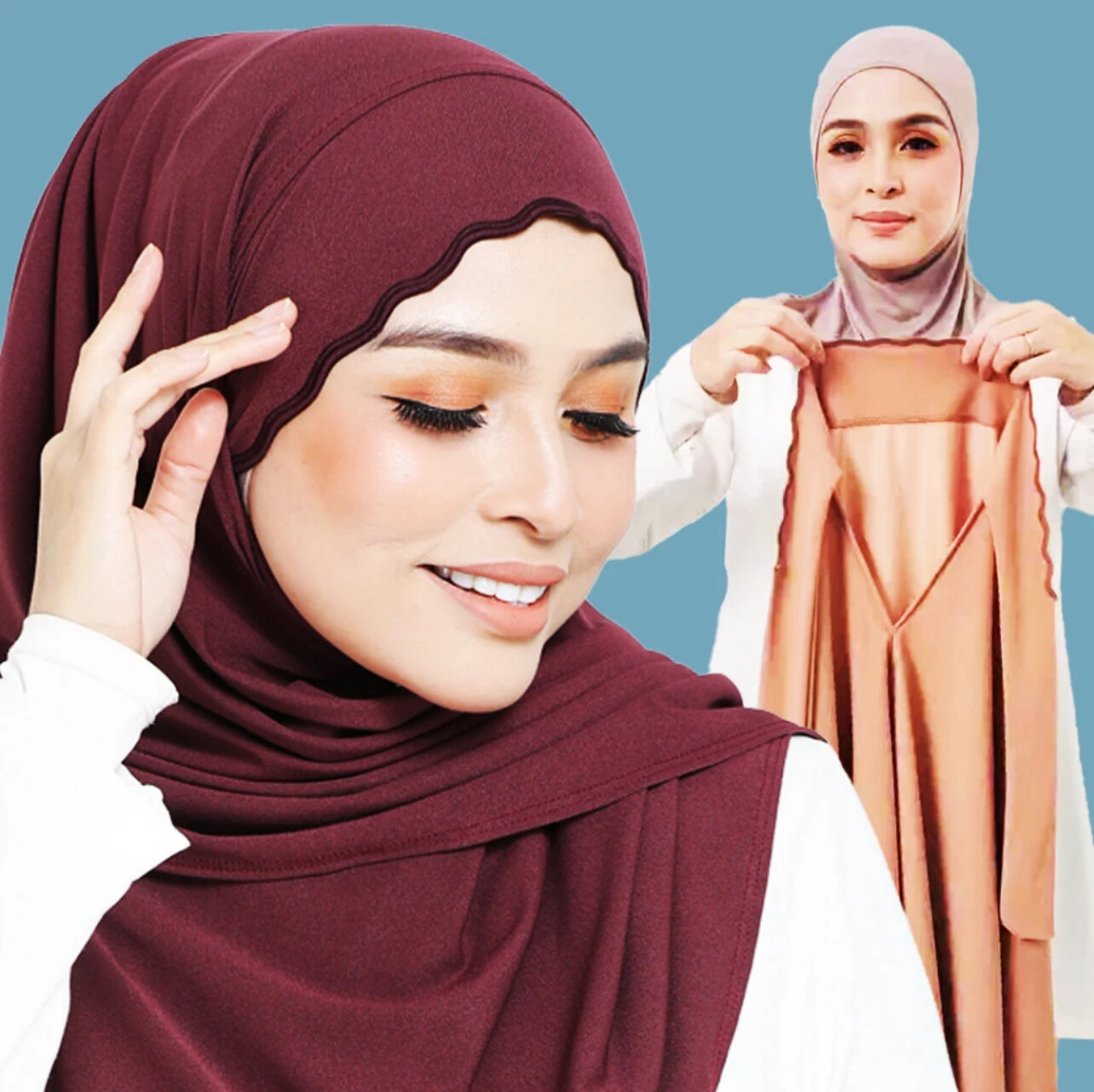 ￼Tudung Bawal Sulam Taiback Mosscrepe | Bawal Sarung Sulam Bertali 2pcs