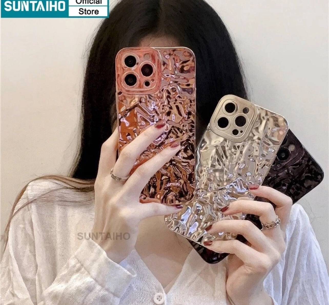 ￼Suntaiho Luxury 3D Matte Plating Wrinkle Foil Phone Case For iPhone 14 Pro Max 13 12 11 Pro Max XS XR X 7 8 Plus Cool Glitter Soft TPU Back Cover Shockproof Casing(💋Mix Buy 3pcs)