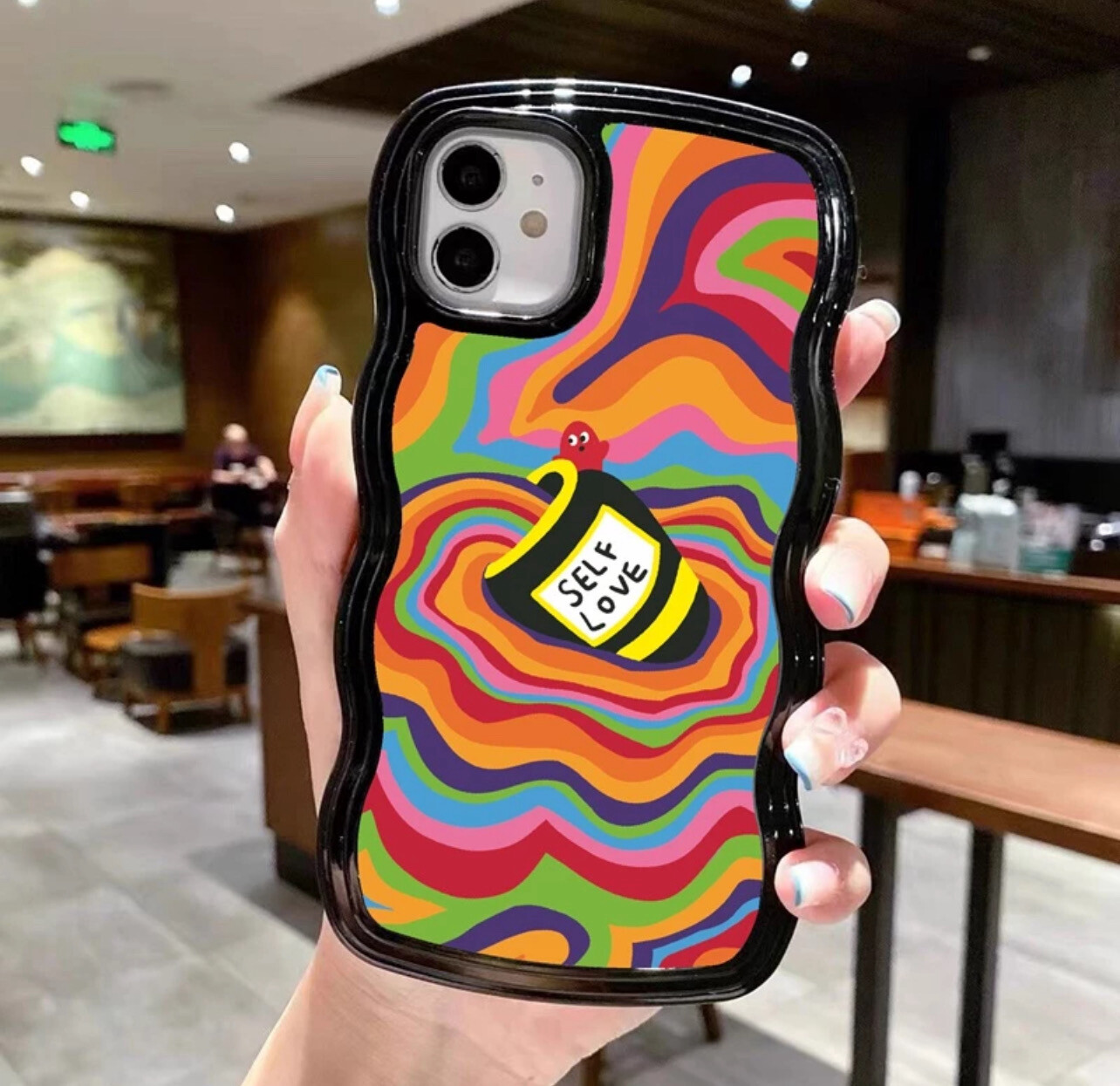 ￼Suntaiho Creative Simple High Quality Transparent Abstract Rainbow Fluid Pattern Wave Border TPU Soft case for iPhone 14 Pro 13 PROMAX 13 Pro XR XS Max Shockproof Case(💋Mix Buy 3pcs)