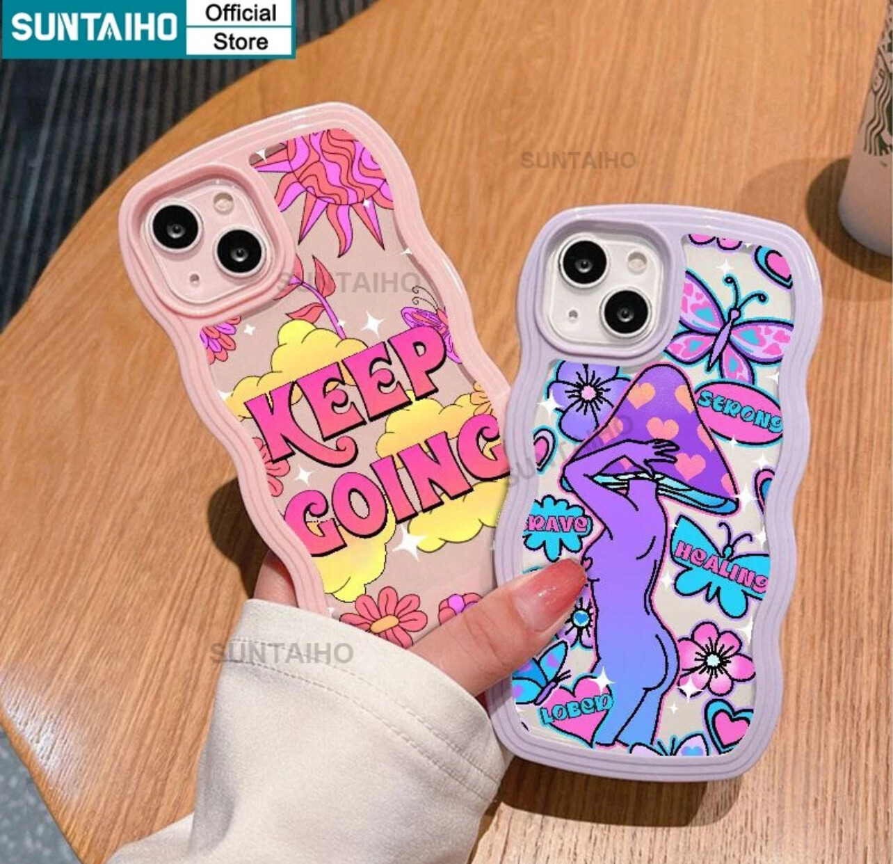 ￼Suntaiho ins KEEP GOING Colorful Gorgeous Case iPhone 11 Compatible for iPhone XR XS Max 7 8 Plus 12 11 Pro Max 13 Pro Max IP 14 Pro Max Anti-fall Fashion Cartoon Softcase Cover(💋Mix Buy 3pcs)