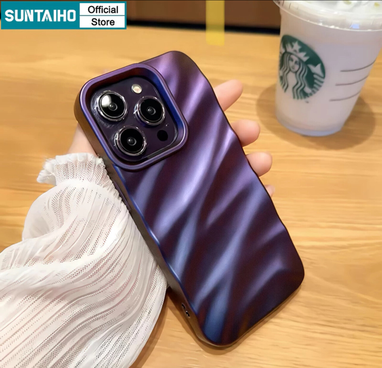 ￼Suntaiho High Grade Ins Purple Three-dimensional Pleated Wave Bumper Casing Shockproof Phone Case for Iphone 11 Pro Max 12 14 Pro Max XR Xs Max7 8 Plus 13Promax Non-slip Cover(💋Mix Buy 3pcs)
