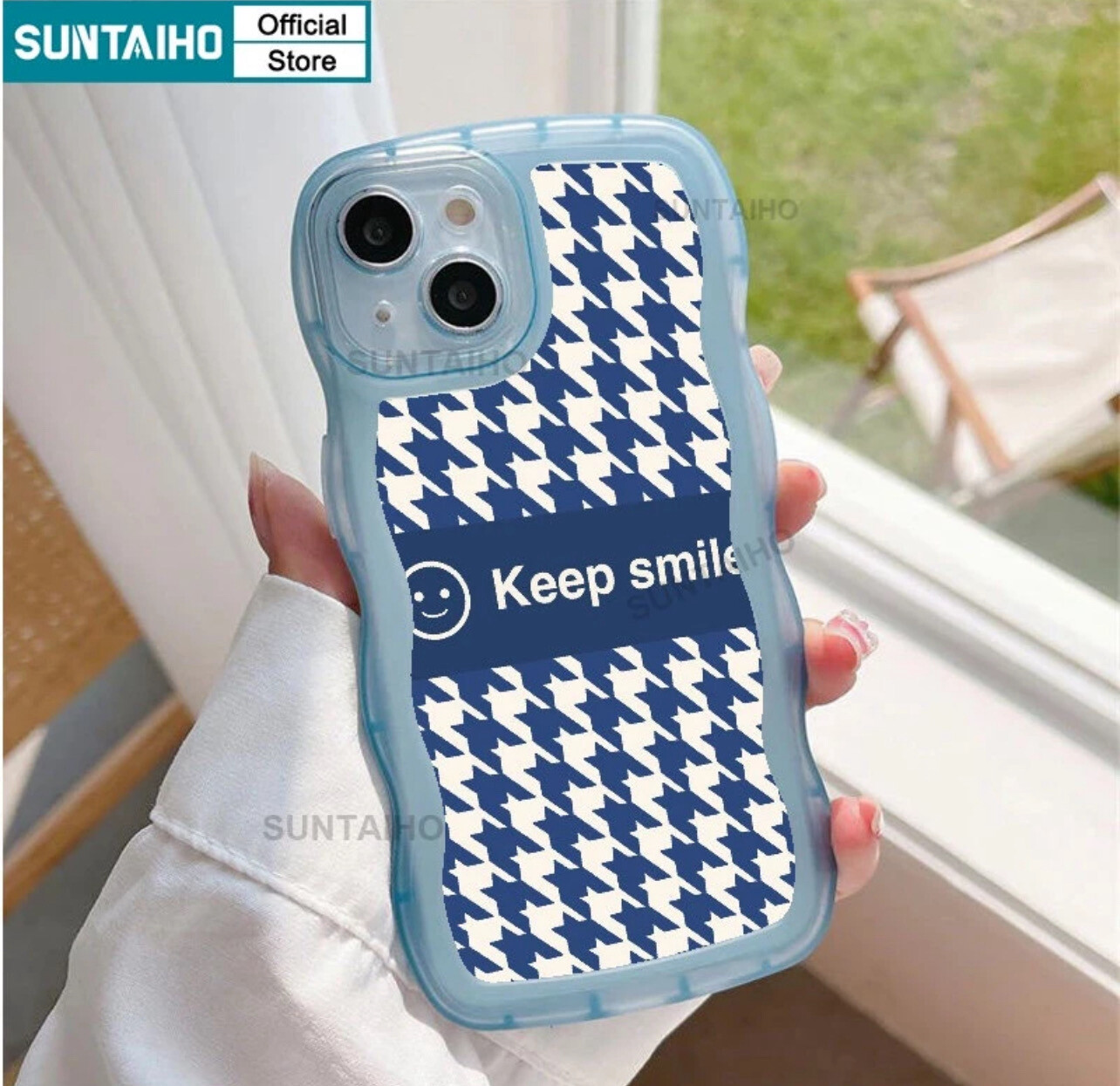￼Suntaiho Fashion Houndstooth Keep Smiley Curly Wave Silicone Soft Phone Case Compatible for IPhone 11 Pro Max 14 12 13 XS X XR XS Max 7 8 Plus Shockproof Casing(💋Mix Buy 3pcs)