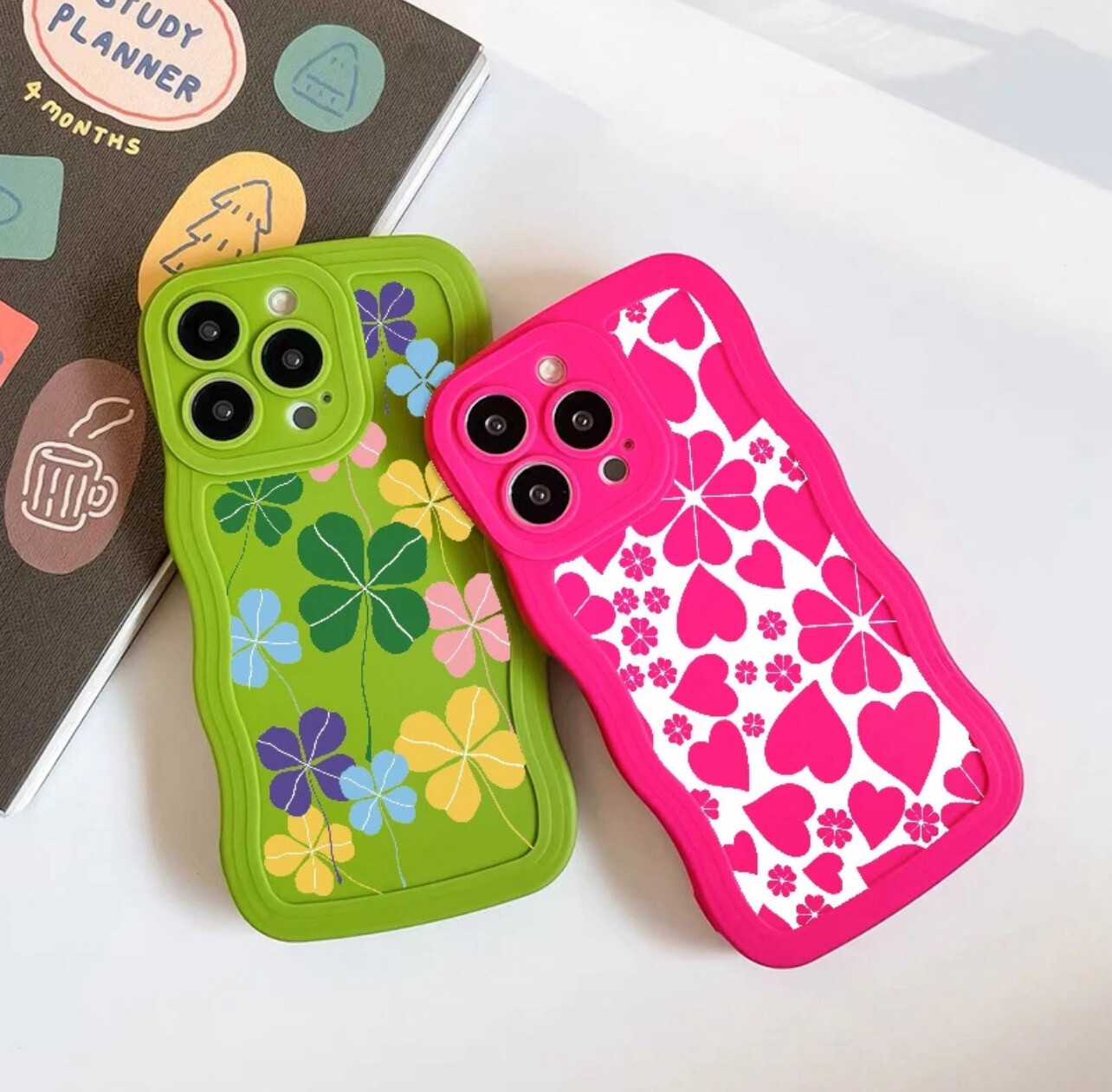 ￼Suntaiho Protective Fashion Creative four-leaf clover Heart Soft case Premium TPU for iPhone 14 11 12 13 pro max XS X XR XS Max 7 8 Plus Silicone Shockproof Case(💋 Mix Buy 3pcs)