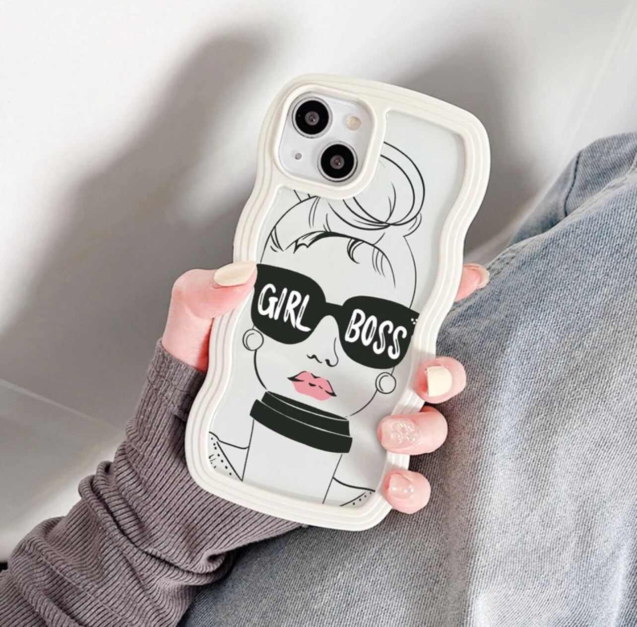 ￼Suntaiho Bumper Transparent cartoon coffee girl Curly Wave Soft Case For iPhone 11 pro 13 12 Pro Max X XS Max XR 7 8 Plus Cover(💋Mix Buy 3pcs)