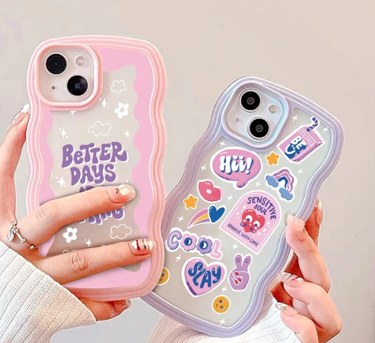 ￼Suntaiho INS Korean Version New Cute Lace Wave English Soft Case Wave Border TPU for iPhone 14 Pro 13 PRO MAX 13 Pro XR XS Max Shockproof Transparent Casing(💋Mix Buy 3pcs)