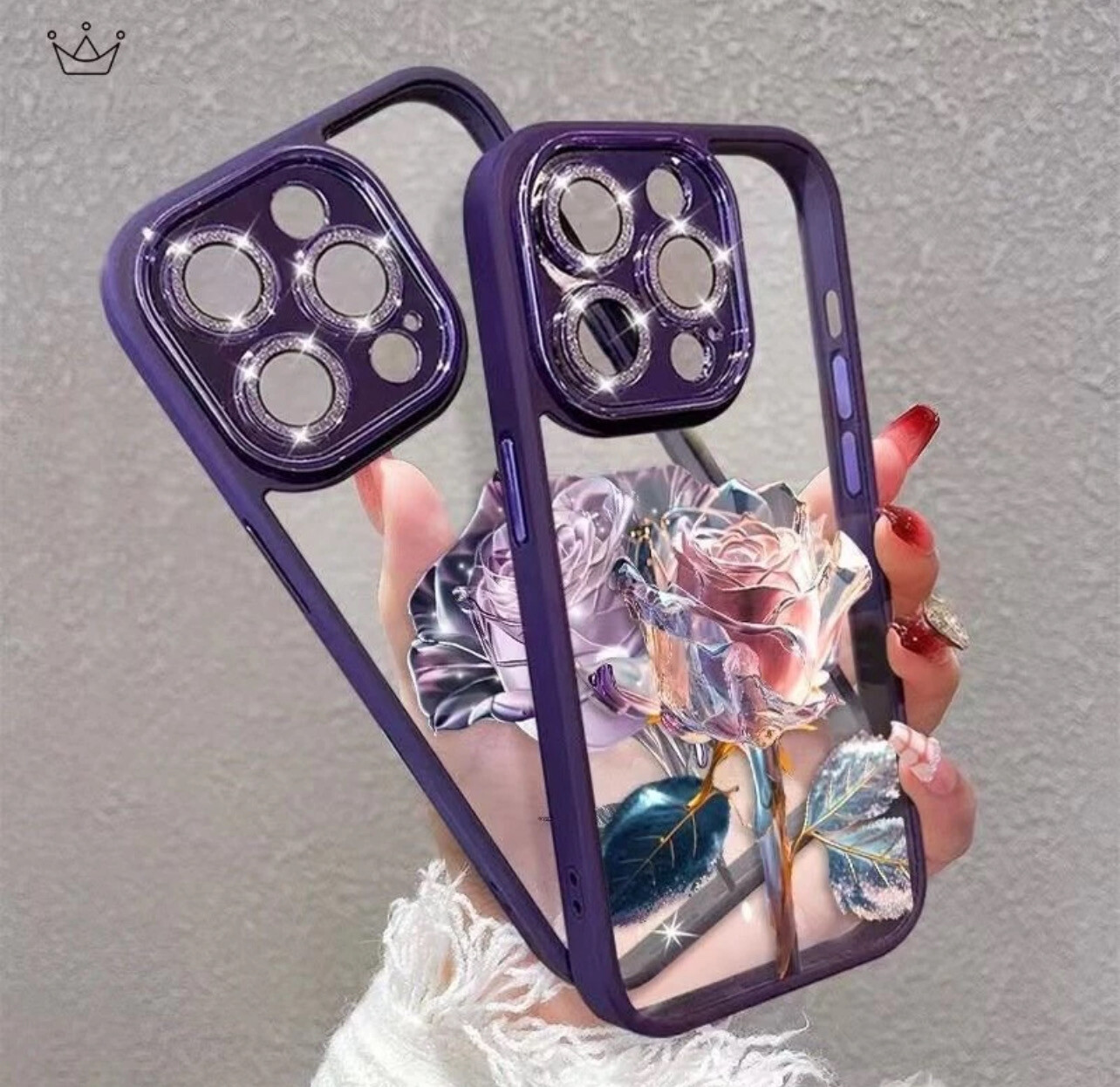 No yellowing Crystal Rose Diamond lens protection Phone Case For iPhone 14 13 12 11 Pro Max Plus Fall resistant dirt resistant 2023 2pcs