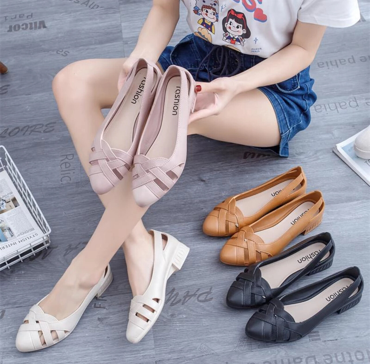 ￼Fashion Pointed Women&#39;s Sandals New Women&#39;s Shoes Solid Color Hollowed Leisure Women&#39;s Flat Sandals