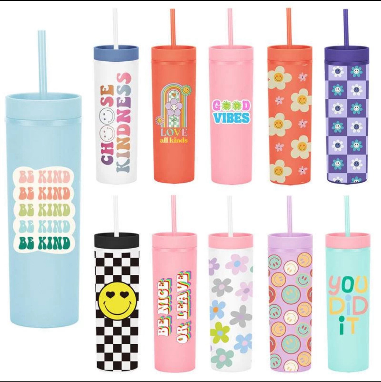 2023 New Style Plastic Straight Cup Creative Fashion Cup Straw Cup Simple Water Cup