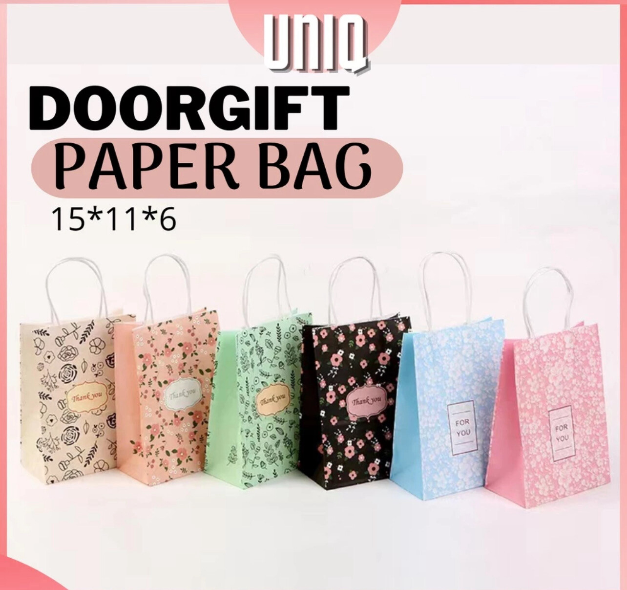 READY STOCK UNIQ  Paper Bag Shopping Bag Gift Bag Retail Bag Colour Kraft Paper Bag Wedding Birthday Bag Delivery Bag 20pcs