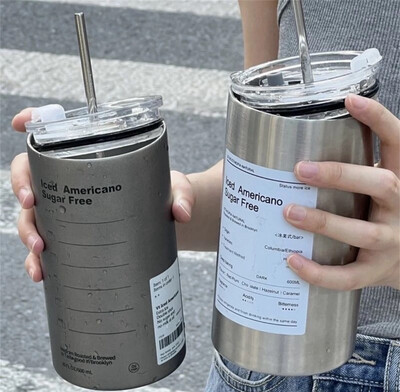 in stock American Coffee Cup Double Layer Stainless Steel Heat And Cold Insulation Portable Accompanying Business Latte Straw Cup cod