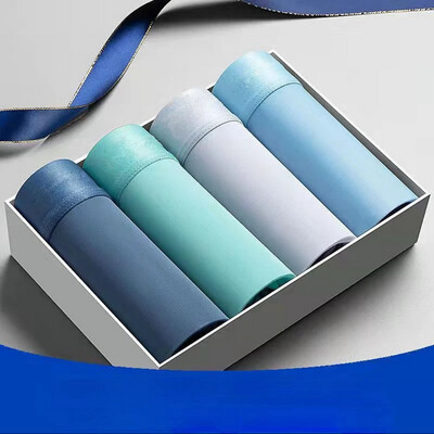 4pcs/Lot Summer Ice Silk Mens Boxers Underwear Antibacterial Breathable Shorts 1set 4pcs