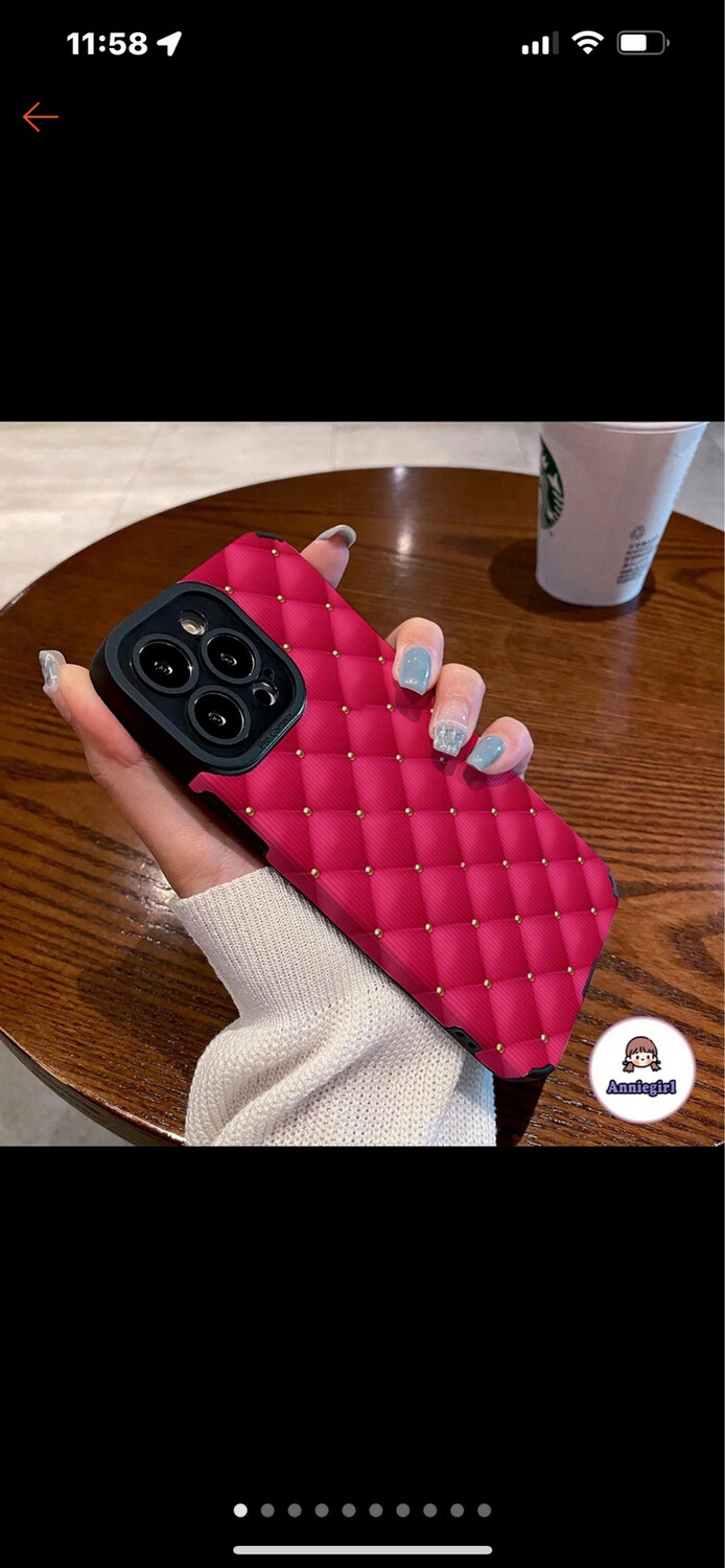 Simple Red Grid Silk Leather Flower Iphone Case Compatible for IPhone 11 14 Pro Max 13 Pro Max 12 IPhone X XS XR 7 8 Plus Soft TPU Back Cellphone Cover (❤️ Mix Buy 4pcs)