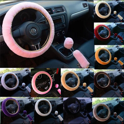 3Pcs/Set Car Wheel Cover Case Steering Handbrake Automotive Interior Plush 2set