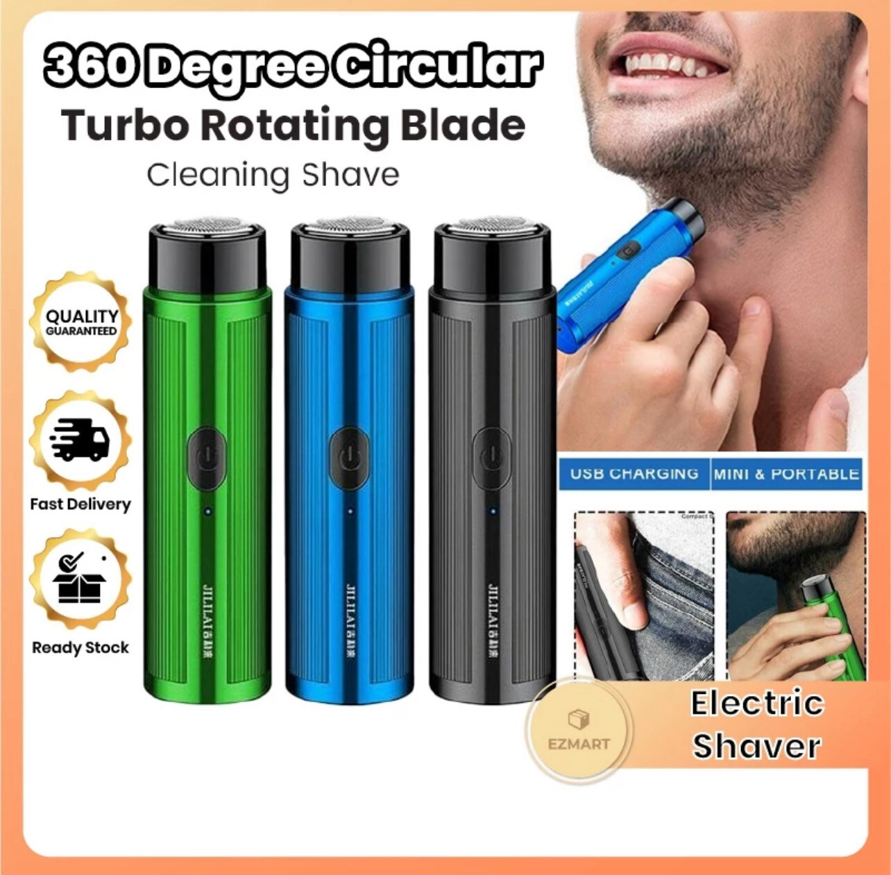 ￼Portable Mini Men&#39;s Electric Shaver Travel Razor Car Portable Beard USB Travel Face Full Body Shave Hair Trimmer 3pcs