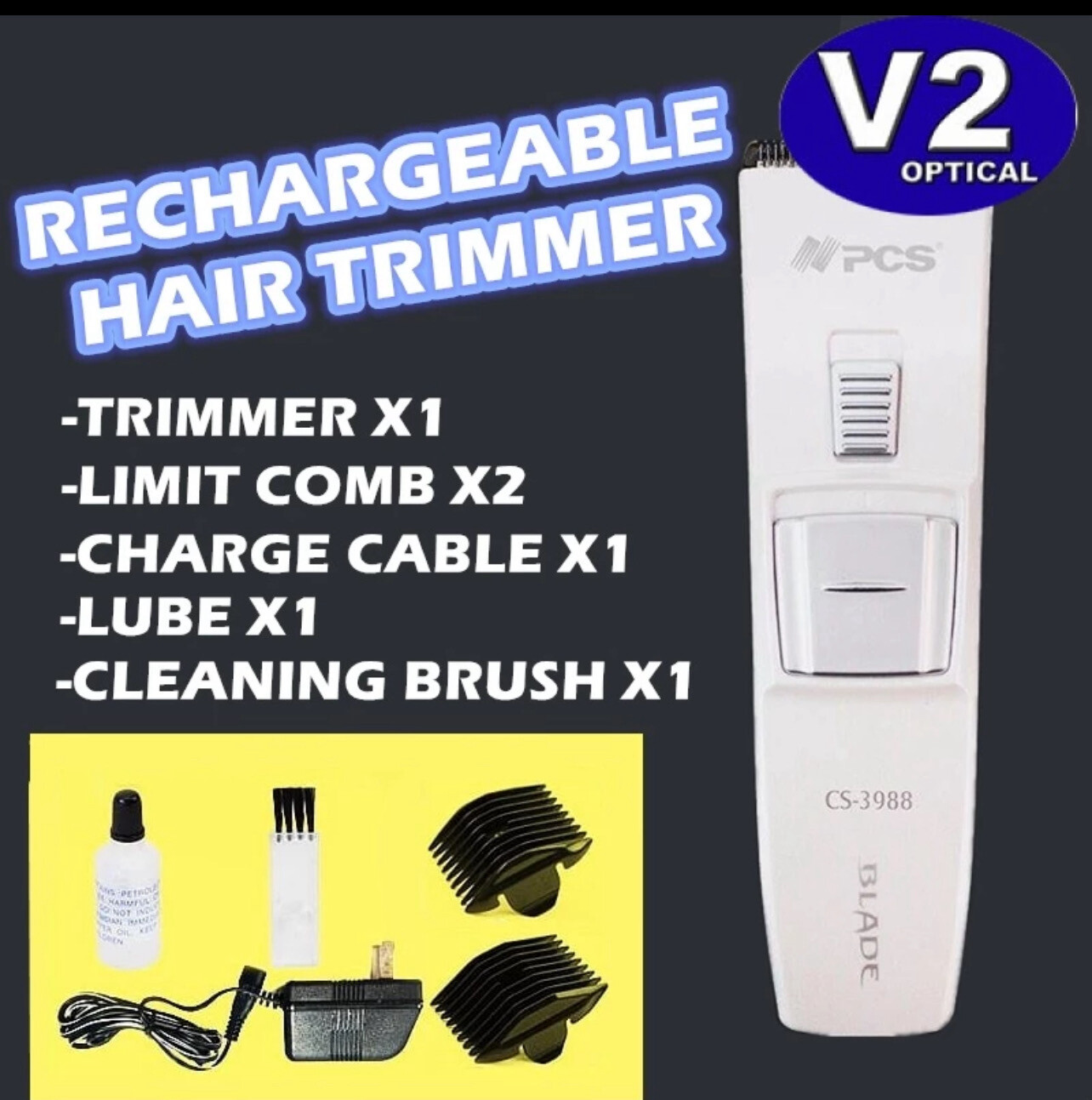 ￼WHITE RECHARGEABLE TRIMMER CLIPPER 2 LIMIT COMB FOR HAIR CUTTING STYLE MACHINE CUTTER SHAVER Professional