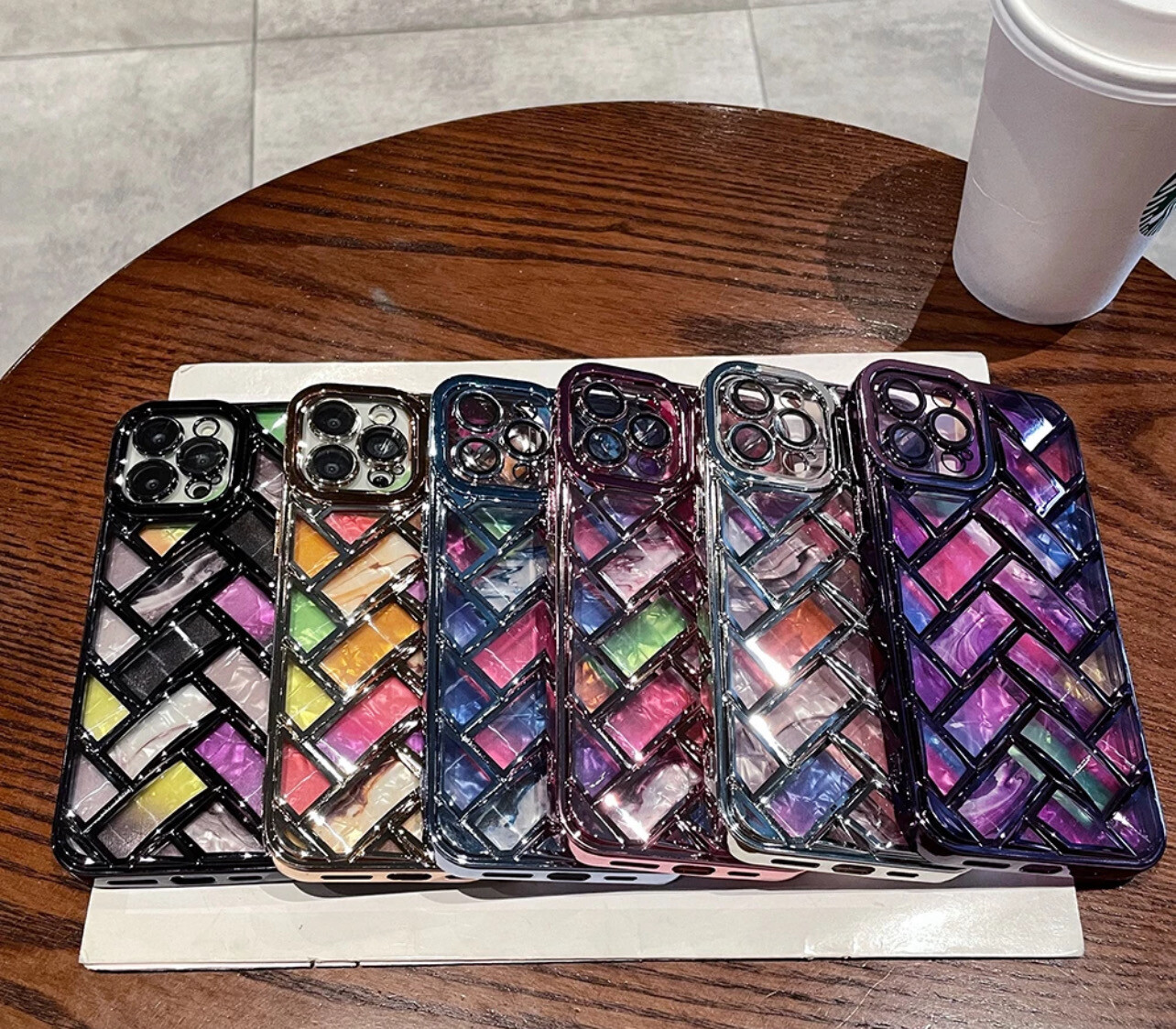 For iPhone 11 Luxury Colorful Weave Pattern Phone Case For iPhone 11 14 13 12 Pro Max X XR XS Max 14 Plus Plating Grid Transparent Soft Cover