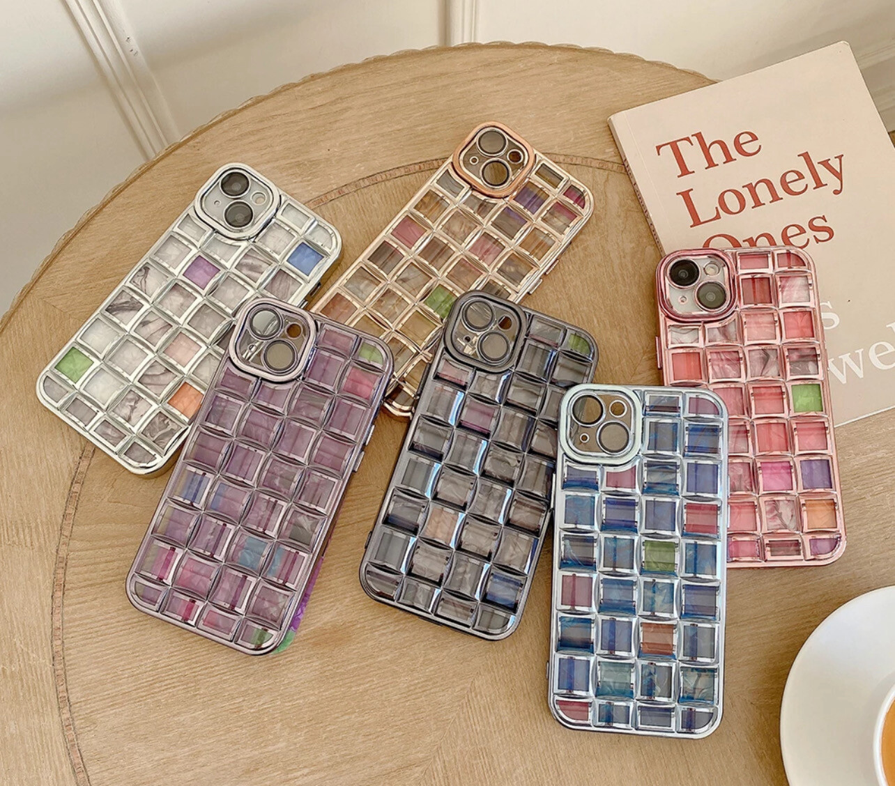 Silicone Soft Phone Case for iPhone 11 14 13 12 Pro Max 14 Plus Casing 3D Lattice Weave Pattern Plating Grid Shockproof Back Cover