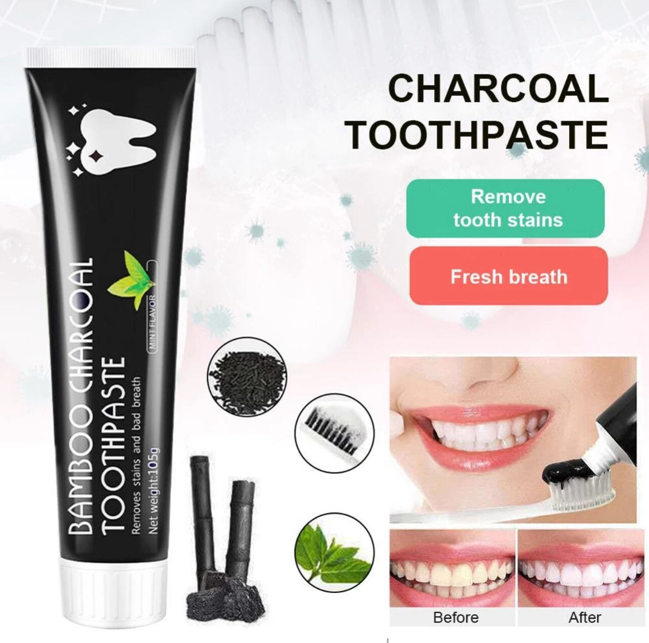 ￼[MALAYSIA READY STOCK] The Beauty Street 105g Bamboo Charcoal Whitening Toothpaste Ubat Gigi Arang Pemutih Gigi 竹炭美白牙膏 4pcs
