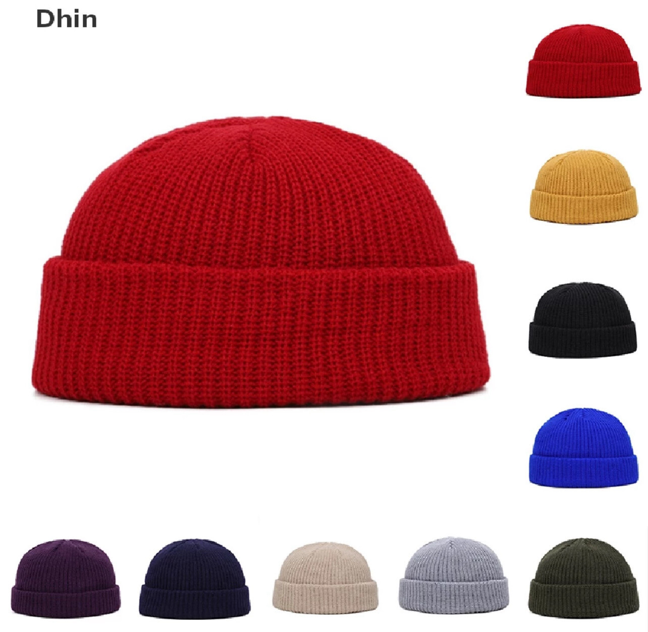 [Dhin] Unisex Men Women Beanie Hat Warm Ribbed Winter Turn Ski Fisherman Docker Hat New 3pcs