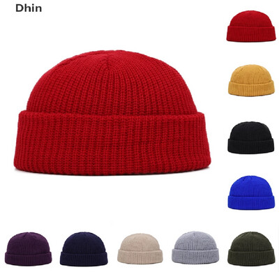 [Dhin] Unisex Men Women Beanie Hat Warm Ribbed Winter Turn Ski Fisherman Docker Hat New 3pcs
