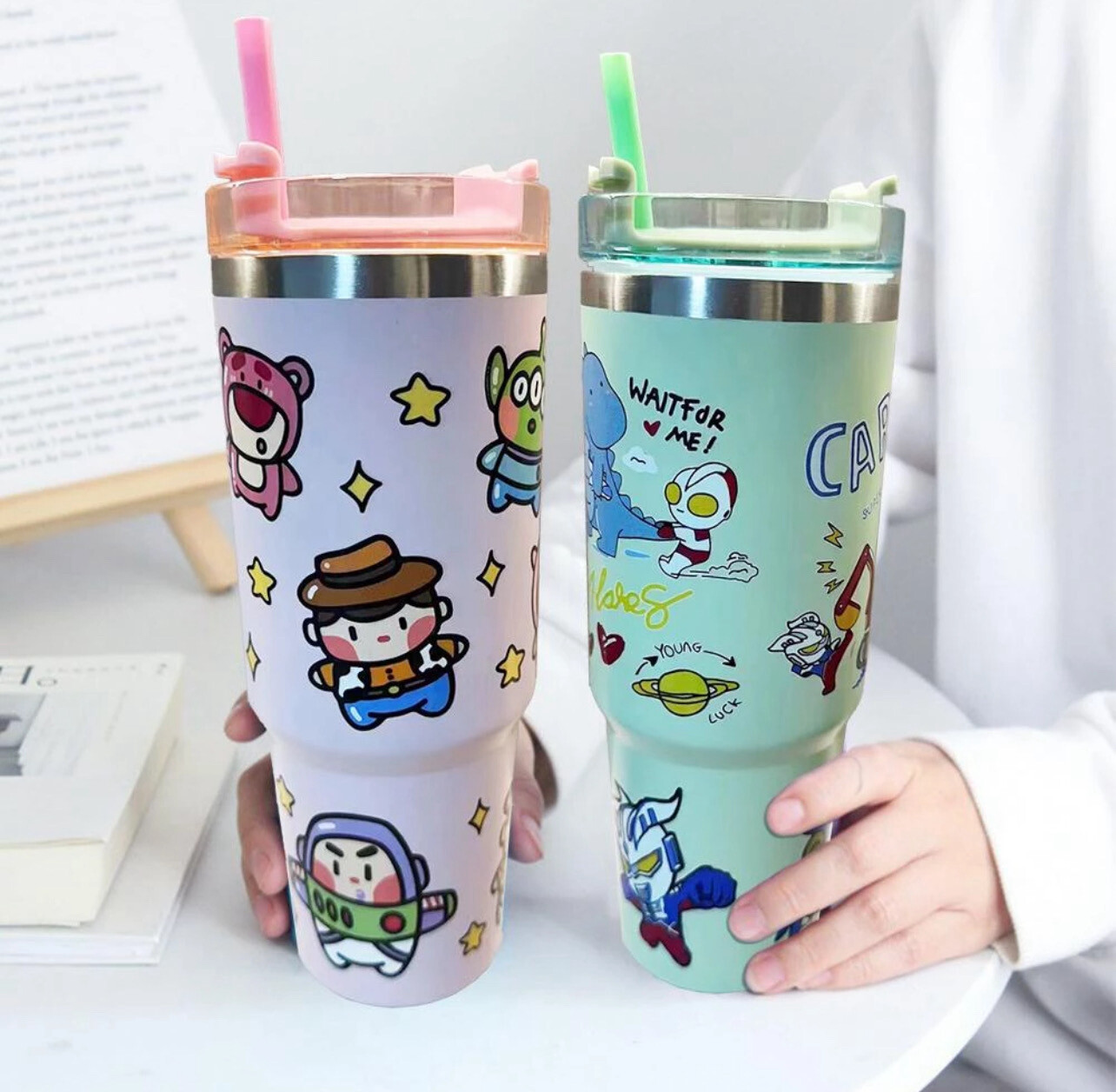 ￼30oz Cartoon Pattern Ice Blaster Cup 304 Stainless Steel Vacuum Insulation Straw Cup
