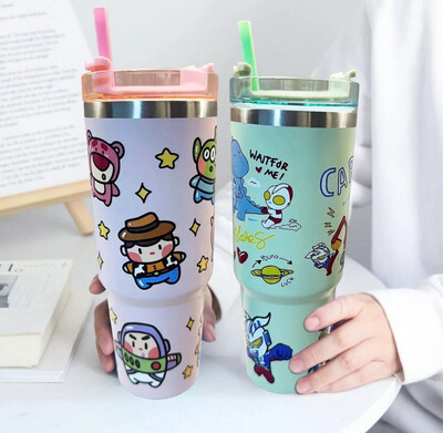 ￼30oz Cartoon Pattern Ice Blaster Cup 304 Stainless Steel Vacuum Insulation Straw Cup