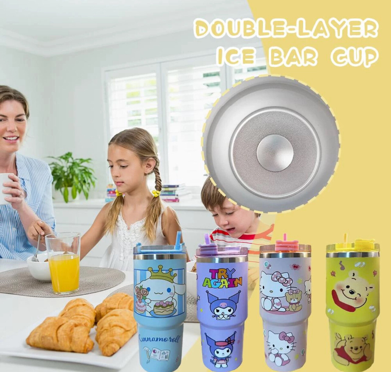 ￼1000ml Double-Layer Ice Bar Cup 304 Stainless Steel Vacuum Insulation Cup Simple And Portable 30oz Straw Cup