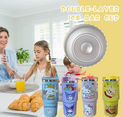 ￼1000ml Double-Layer Ice Bar Cup 304 Stainless Steel Vacuum Insulation Cup Simple And Portable 30oz Straw Cup