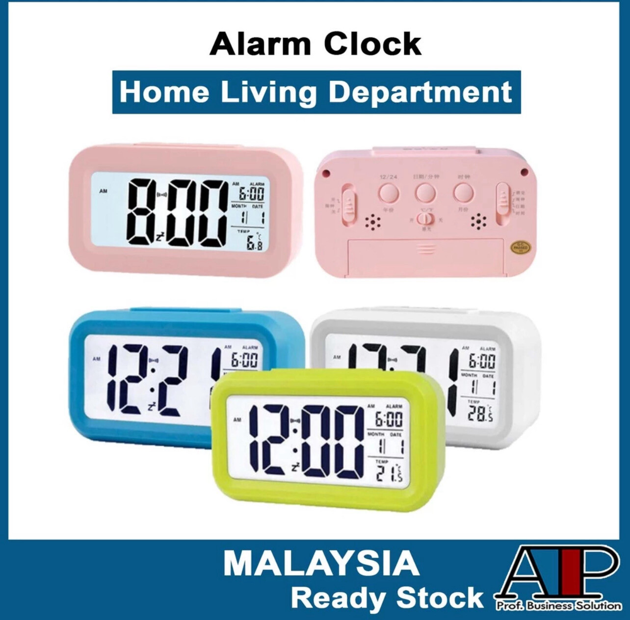 ￼Digital Smart Temperature Snooze Alarm Student LCD Mute Backlight Clock Jam Meja Tidur Bilik