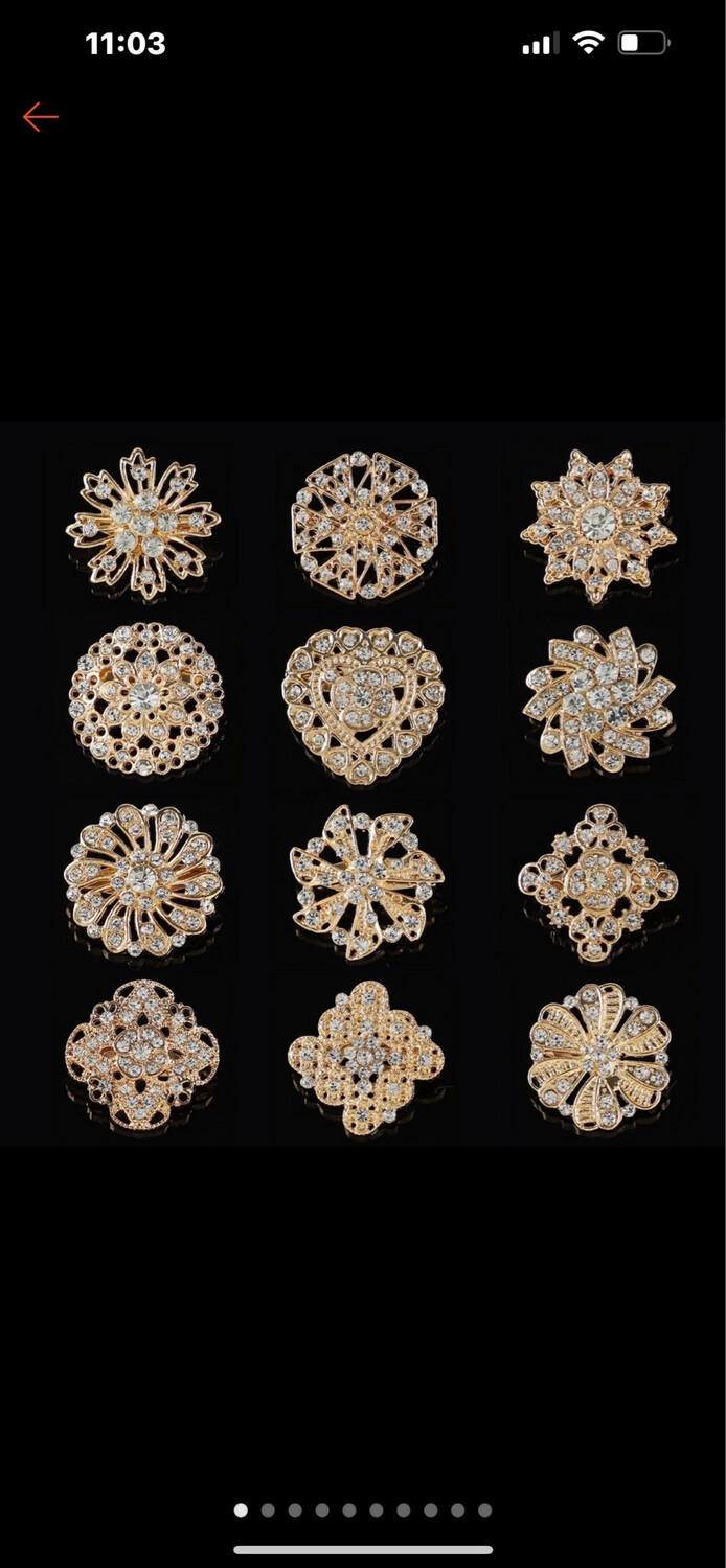 ￼Korean Small Brooch Inlaid Rhinestone Pin Hollow Alloy 12pcs