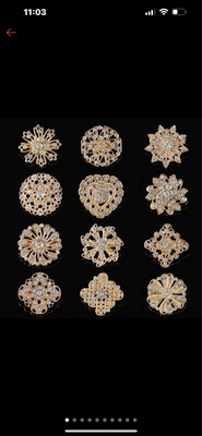 ￼Korean Small Brooch Inlaid Rhinestone Pin Hollow Alloy 12pcs
