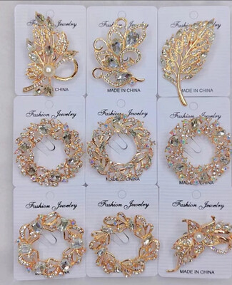 ￼Brooch Popular Rhinestone Hollow Alloy Pin Ladies Large Corsage Accessories Simple All-Match Korean Design Hijab Pin 6pcs