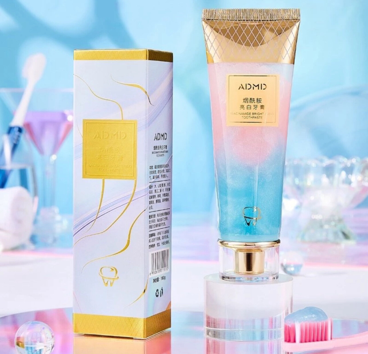 ADMD teeth whitening bodyaid toothpaste ubat gigi bodyaid toothpaste tooth whitening洁净牙齿水晶牙膏去牙渍持久留香烟酰胺亮白牙膏清新口气蜜桃 4pcs